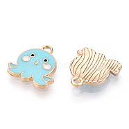 Eco-Friendly Zinc Alloy Pendants, with Enamel, Cadmium Free & Nickel Free & Lead Free, Octopus Shape, Light Gold, Cyan, 16x15~16x2mm, Hole: 1.8mm(FIND-N048-63B-NR)