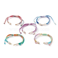 Adjustable Polyester Braided Cord Bracelet Making, with Brass Beads, 304 Stainless Steel Jump Rings and Freshwater Pearl Beads, Mixed Color, 15~16.5cm(AJEW-JB00859)
