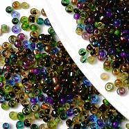 12/0 Glass Seed Beads, Transparent Colours Rainbows, Round Hole, Round, Mixed Color, 12/0, 2~2.5x1.5~2.5mm, Hole: 0.7mm, about 44000pcs/bag, about 450g/bag(SEED-R051-06)