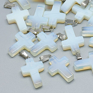 Opalite Pendants, with Stainless Steel Snap On Bails, Cross, 29~30x18~19x5~6mm, Hole: 6x4mm(G-T080-18)