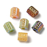 Plating Opaque Acrylic European Beads, Large Hole Beads, Golden Metal Enlaced, Column, Mixed Color, 12x11x10mm, Hole: 4mm(MACR-D025-15)