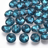 Pointed Back Glass Rhinestone Cabochons, Back Plated, Faceted, Flat Round, Teal, 12x4.8mm(RGLA-T029-12mm-15)