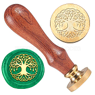 Wax Seal Stamp Set, Golden Tone Sealing Wax Stamp Solid Brass Head, with Retro Wood Handle, for Envelopes Invitations, Gift Card, Tree of Life, 83x22mm, Stamps: 25x14.5mm(AJEW-WH0208-987)