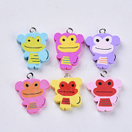Handmade Polymer Clay Pendants, with Platinum Plated Iron Loops, Monkey, Mixed Color, 21~24x16.5~19x2.5~4mm, Hole: 1.8mm(CLAY-S093-35)