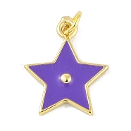 Brass Enamel Pendants, with Jump Ring, Real 18K Gold Plated, Star Charm, Blue Violet, 18.5x15x2mm, Hole: 3mm(KK-B114-11G)