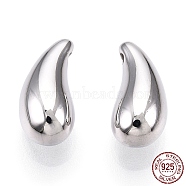 Rhodium Plated 925 Sterling Silver Charms, Teardrop Charms, Nickel Free, with S925 Stamp, Real Platinum Plated, 12x5.5x5.5mm, Hole: 1mm(STER-T004-58P)