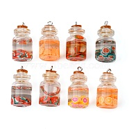 10Pcs 5 Style Glass Bottle Pendants, with Resin & Polymer Clay & Iron Findings, Mixed Color, 28~29x15mm, Hole: 2mm, 2pcs/style(GLAA-FS0001-12)
