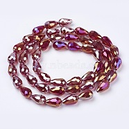 Electroplate Glass Beads Strands, AB Color Plated, Faceted Teardrop, Dark Red, 15x10mm, Hole: 1mm, 50pcs/strand, 27.1 inch(X-EGLA-D015-15x10mm-28)