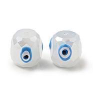 Opaque Glass Beads, with Enamel, Faceted, Drum with Evil Eye Pattern, Deep Sky Blue, 10.5x10.5mm, Hole: 1.6mm(GLAA-F121-02A)