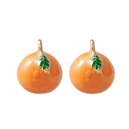 2Pcs Brass Enamel Charms, Imitation Fruit, Light Gold, Oranges Charm, Dark Orange, 13x11x10mm, Hole: 1.6mm(KK-YW0001-94)