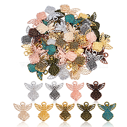 54Pcs 9 Styles Tibetan Style Alloy Pendants, Angel Charms, Mixed Color, 26x23x2~2.5mm, Hole: 2x3.5mm, 6pcs/color(FIND-GA0005-47)