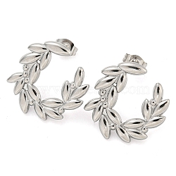 Non-Tarnish 304 Stainless Steel Ear Studs, Leaf, Stainless Steel Color, 20x21mm(EJEW-P270-03P)