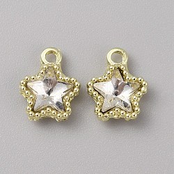 Glass Pendants, with Light Gold Alloy Finding, Star Charms, Clear, 13x10.5x4mm, Hole: 2mm(GLAA-TAC0004-07LG-A03)