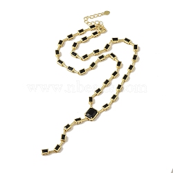 Rack Plating Brass Micro Pave Cubic Zirconia Necklaces, Cadmium Free & Lead Free, Long-Lasting Plated, Real 18K Gold Plated, Rectangle, Black, 16.30 inch(414mm)(NJEW-P308-01G-02)