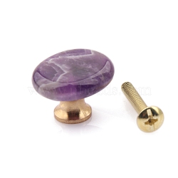 Flat Round Natural Amethyst Drawer Knobs, with Brass, Cabinet Pulls Handles, Doorknob Accessories, 25x7mm(PW-WG94208-05)