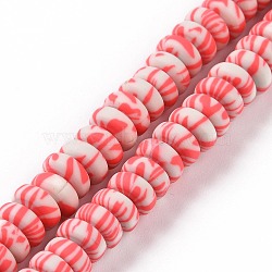 Handmade Polyester Clay Beads Strand, Abacus, Tomato, 6.5~7.5x3~3.5mm, Hole: 1.4~1.8mm, about 111~117pcs/strand, 15.63''~16.14''(39.7~41cm)(CLAY-P001-02A)
