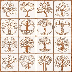 16Pcs Tree PET Plastic Hollow Painting Silhouette Stencil, DIY Drawing Template Graffiti Stencils, Chocolate, 150x150mm(PW-WG68732-01)