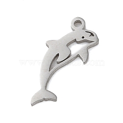 Non-Tarnish 304 Stainless Steel Charms, Laser Cut, Dolphin Charm, Stainless Steel Color, 16.5x7x1mm, Hole: 1.2mm(STAS-S138-01P-04)