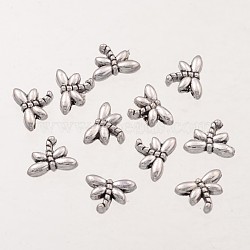 Dragonfly Tibetan Style Alloy Beads, Lead Free & Nickel Free & Cadmium Free, Antique Silver, about 8mm wide, 6mm thick, Hole: 0.7mm(AB45-NF)