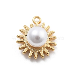 ABS Plastic Imitation Pearl Pendants, Flower, with 304 Stainless Steel Findings, PVD Vacuum Plating, Real 18K Gold Plated, 17.5x15.5x9mm, Hole: 1.7mm(STAS-R155-052A-G)