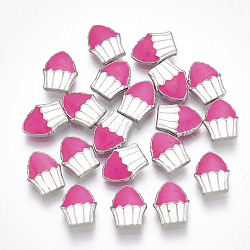 Alloy Enamel Cabochons, Fit Floating Locket Charms, Cake, Deep Pink, Platinum, 8x6x2mm(PALLOY-T054-58)
