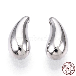 Rhodium Plated 925 Sterling Silver Charms, Teardrop Charms, Nickel Free, with S925 Stamp, Real Platinum Plated, 12x5.5x5.5mm, Hole: 1mm(STER-T004-58P)