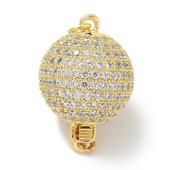 Rack Plating Brass Micro Pave Cubic Zirconia Pendants, with Magnetic, Long-Lasting Plated, Lead Free & Cadmium Free, Round Charms, Real 18K Gold Plated, 24x16mm, Hole: 2.6mm