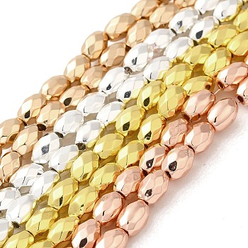 Electroplated Strong Magnetic Synthetic Hematite Beads Strands, Long-Lasting Plated, Faceted Oval, Mixed Color, 7~8x5~5.5mm, Hole: 1.4mm, about 50pcs/strand, 15.35''(39cm)