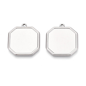 304 Stainless Steel Pendant Cabochon Settings, Polygon, Stainless Steel Color, 28x25.5x2mm, Hole: 1.6mm, Tray: 22x22mm