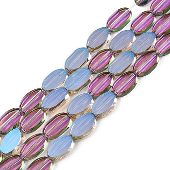 Painted Transparent Glass Beads Strands, Oval, Old Rose, 8~10x6x2.5mm, Hole: 1mm, about 54Pcs/strand, 19.69~20.87''(50~53cm)