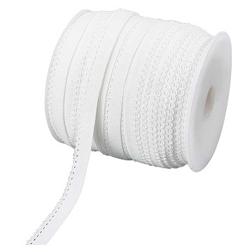 50M Chinlon Elastic Cords, Single Wavy Edge Elastic Band for Garment Accessories, Flat, White, 10mm, about 54.68 Yards(50m)/Roll