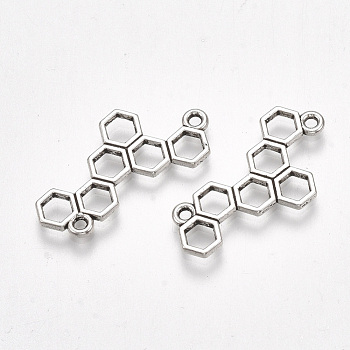 Tibetan Style Alloy Links connectors, Cadmium Free & Lead Free, Honeycomb, Antique Silver, 27x13x2mm, Hole: 1.5mm