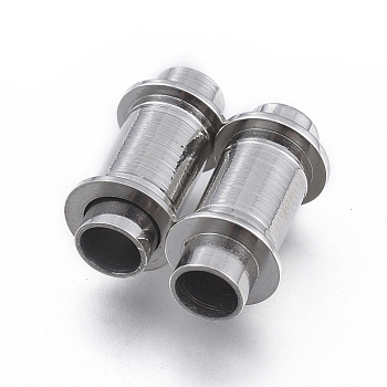304 Stainless Steel Magnetic Clasps with Glue-in Ends, Column, Stainless Steel Color, 15.5x8x8mm, Hole: 4mm