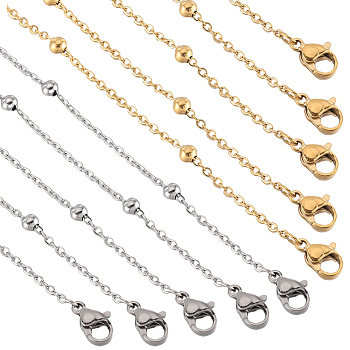 12Pcs 2 Colors 304 Stainless Steel Satellite Chain Necklaces Set, Golden & Stainless Steel Color, 19.68 inch(50cm), 6Pcs/color