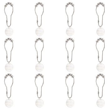 Olycraft 12Pcs Iron Shower Curtain Rings for Bathroom, with Freshwater Shell Pendants, Flat Round, Creamy White, 99mm