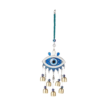 Handmade Lampwork Evil Eye Wind Chines, with Glass Rhinestone, Iron Iron  Bell, Resin Bead & Alloy Enamel Finding, Blue, 340mm