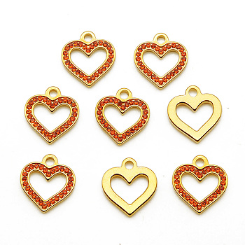 201 Stainless Steel Pendants, with Hyacinth Rhinestone, Heart, Golden, 15.5x14x2mm, Hole: 2mm