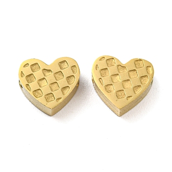 Ion Plating(IP) 316L Surgical Stainless Steel Beads, Textured, Heart, Real 18K Gold Plated, 7x8x3.5mm, Hole: 1~2mm