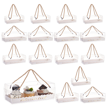 18 Sets 3 Styles Portable Transparent Plastic Swiss Cake Roll Sandwich Holder Box, Paper Tray & Silk Handle, Rectangle, Clear, Box: 65~110x185~275x65~95mm, 6 sets/style