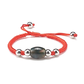 Natural Indian Agate Barrel Beads Cord Bracelet for Her, Red, Inner Diameter: 2-1/8~3-1/8 inch(5.3~8cm)
