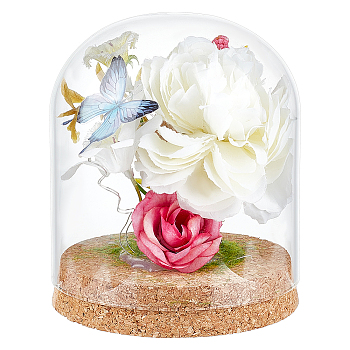 Glass Dome Cover, Decorative Display Case, Cloche Bell Jar Terrarium with Wood Base, Clear, 125x100mm