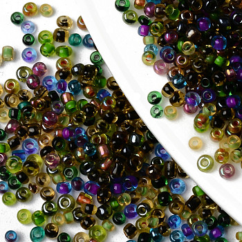 12/0 Glass Seed Beads, Transparent Colours Rainbows, Round Hole, Round, Mixed Color, 12/0, 2~2.5x1.5~2.5mm, Hole: 0.7mm, about 44000pcs/bag, about 450g/bag