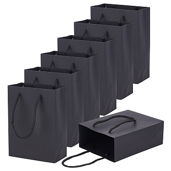 Rectangle Thickened Paper Gift Bags, Shopping Bags, with Handles, Black, 12x6x16cm