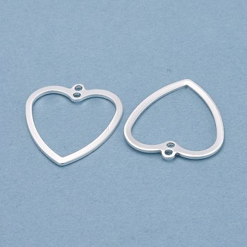 Brass Pendants, Long-Lasting Plated, Heart, 925 Sterling Silver Plated, 21x19x1mm, Hole: 1.4mm