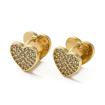 Golden Brass Micro Pave Cubic Zirconia Hoop Earrings, Heart, 16x12mm