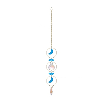 Shell Moon Hanging Ornaments, Glass Cone Tassel Suncatchers for Home Garden Outdoor Decorations, Dodger Blue, 353mm