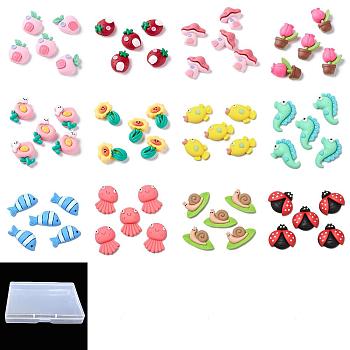 36Pcs 12 Style Opaque Resin Cabochons, Mixed Shapes, Mixed Color, 12~28x15~30x6~9mm, 3pcs/style