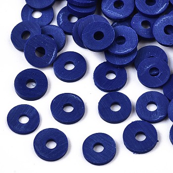 Handmade Polymer Clay Beads, for DIY Jewelry Crafts Supplies, Disc/Flat Round, Heishi Beads, Blue, 8x1mm, Hole: 2mm, about 650pcs/50g