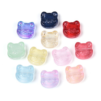 Baking Paint Transparent Glass Beads, Bear, Mixed Color, 15x15x5~5.5mm, Hole: 1.3~1.4mm