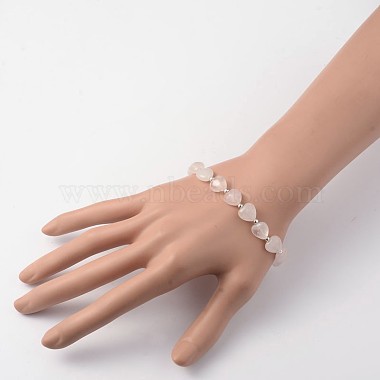 Heart Rose Quartz Stretch Bracelets(X-BJEW-JB02066-03)-3